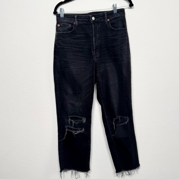 ÉTICA Tyler Boy Distressed Straight Ankle Raw Ziggy Denim Jeans Black Size 27 - Picture 2 of 8